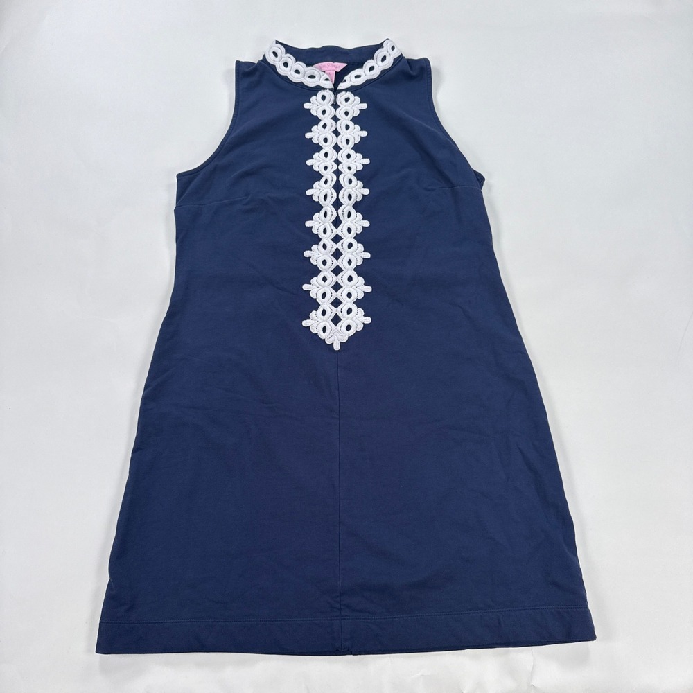 Lilly Pulitzer Callista Shift Dress Womens Large L Navy Blue White Lace 26706